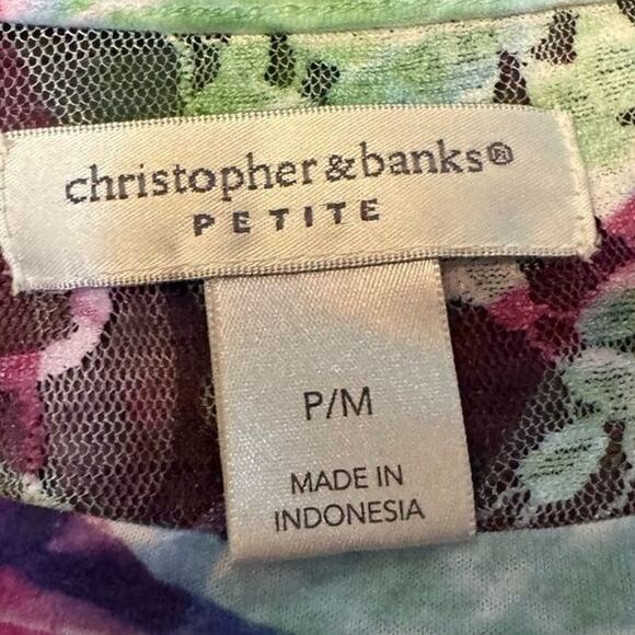 Christopher & Banks Women's Medium Petite Floral Top Lace Sleeve Fitted Shirt - Picture 2 of 4